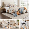 thumbnail image 4 of 3 Pieces Queen Quilt Set,Fall Thanksgiving Farm Pumpkin Soft Bedding Sets with 1 Quilt & 2 Pillow Shams,Orange Leaves Retro Linen Summer Bedspread Lightweight Coverlet Comforter for All Season, 4 of 7