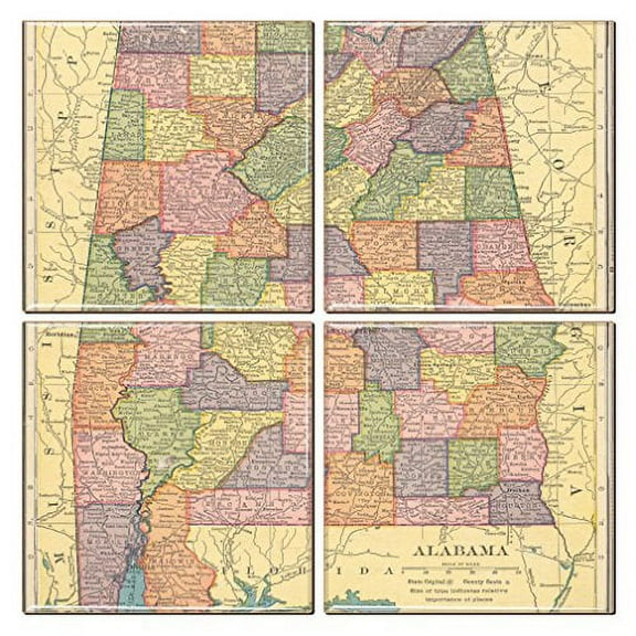 Alabama Coaster Of Vintage Map (Set Of 4)