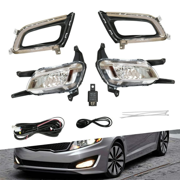 Passenger & Driver Side Fog Lights Assembly w/ Bezels for KIA Optima 2014 2015