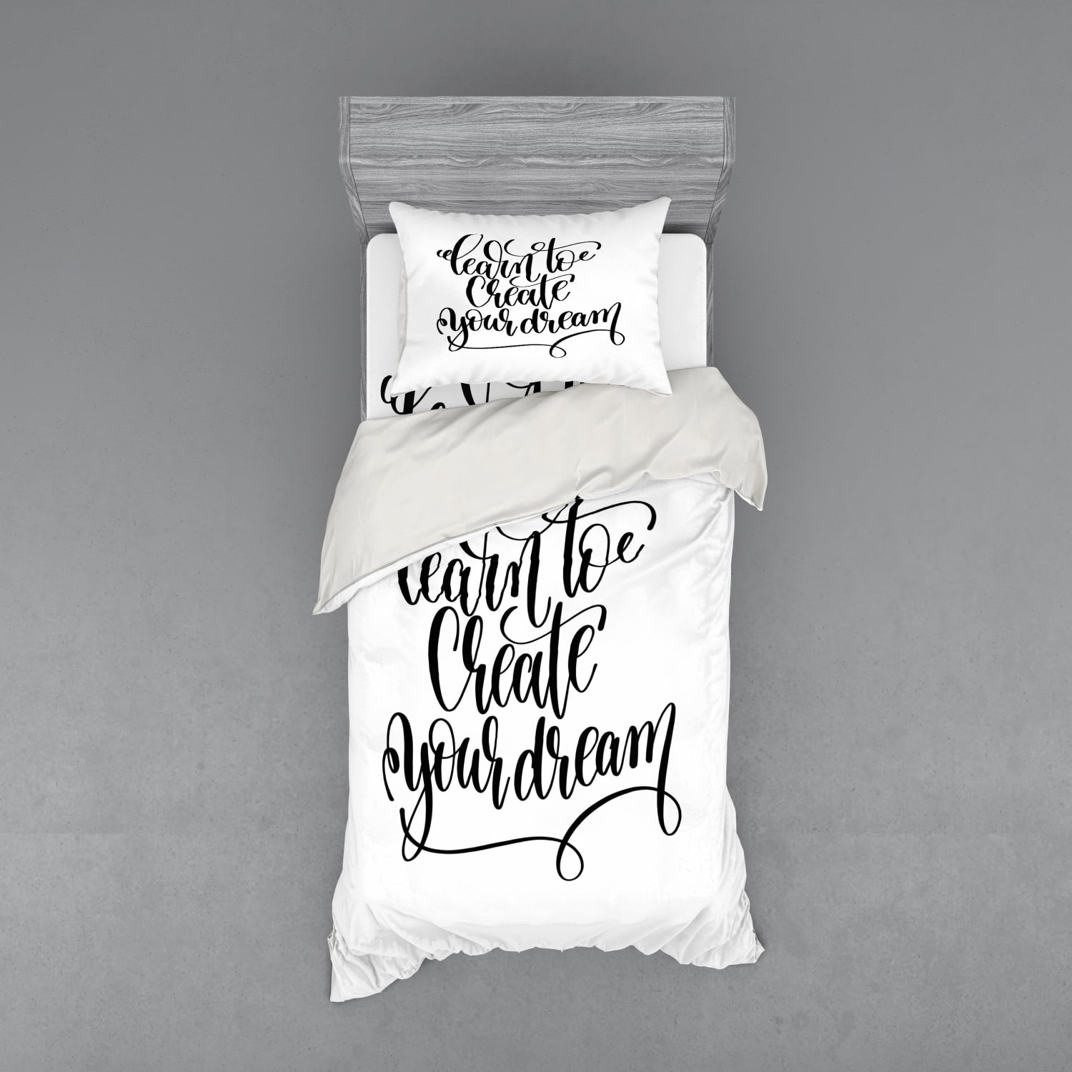 Saying Duvet Cover Set, Classic Monochrome Cursive Style Written Learn