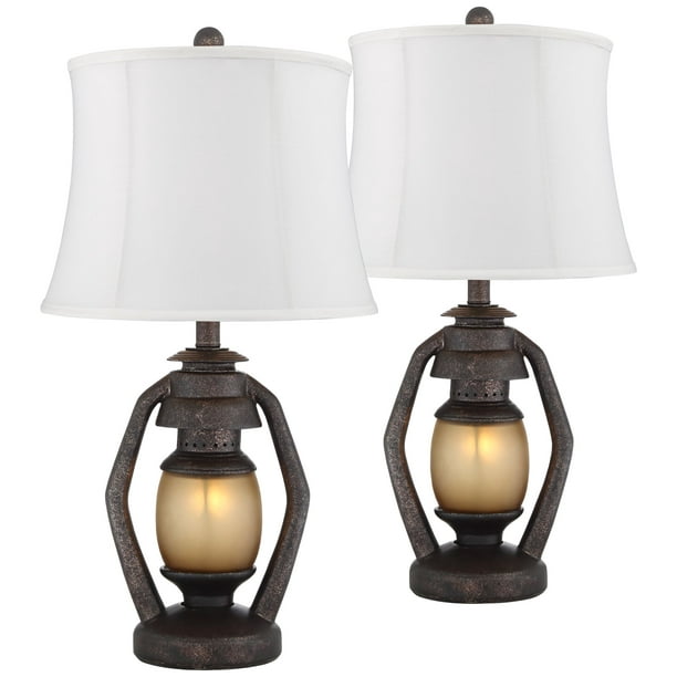 Franklin Iron Works Rustic Table Lamps Set Of 2 With Nightlight Bronze Cream Fabric Drum Shade For Living Room Bedroom House Home Com Franklin Iron Works Rustic Table Lamps, Rustic Table Lamps For Living Room