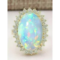 3.20Ct Oval Cut Fire Opal Diamond Halo Engagement Ring 14K Yellow Gold Plated