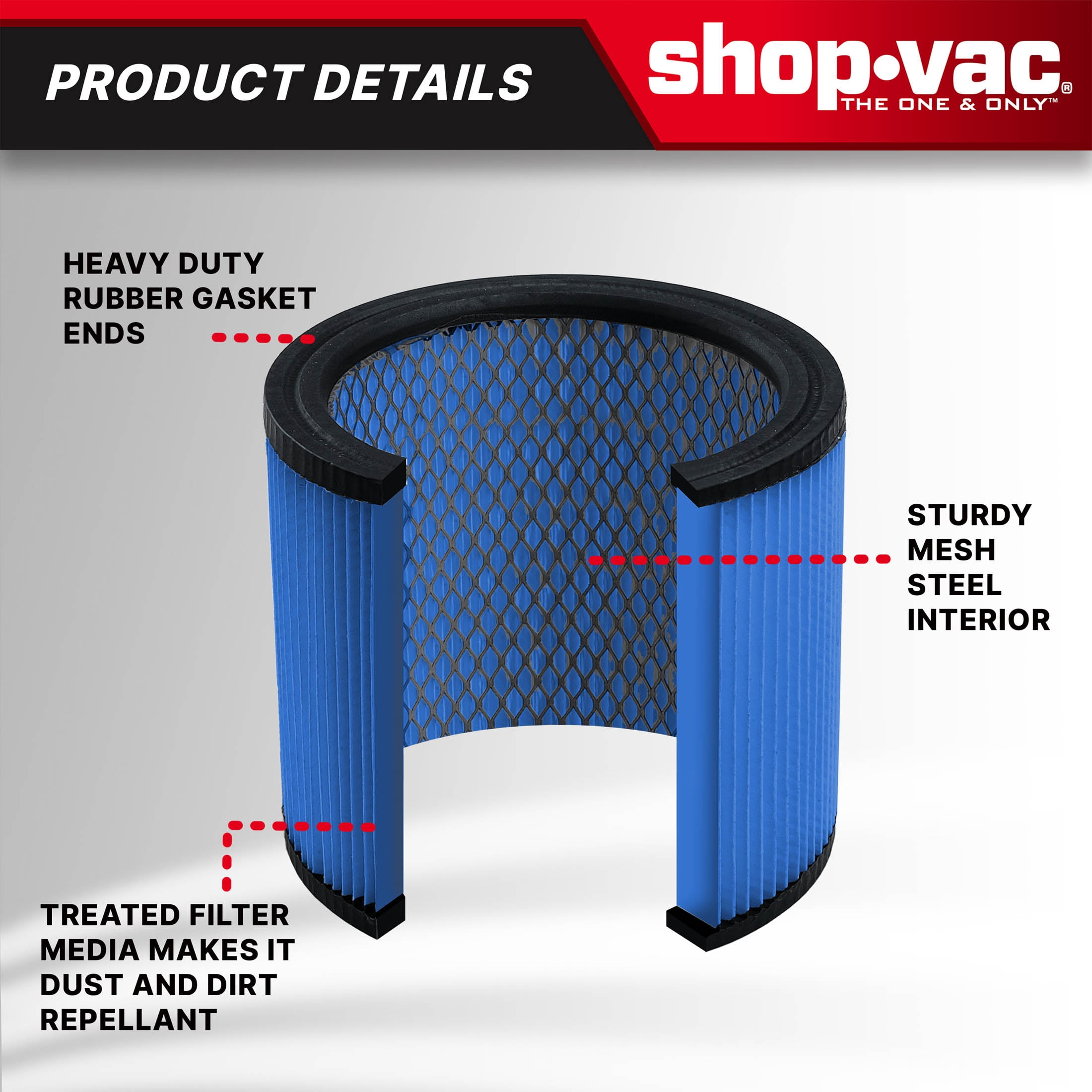 (2 pack) Shop Vac Reusable Ultra Web Cartridge Filter, Wet Dry Vacuum Use, Maximum Fine Dust Filtration
