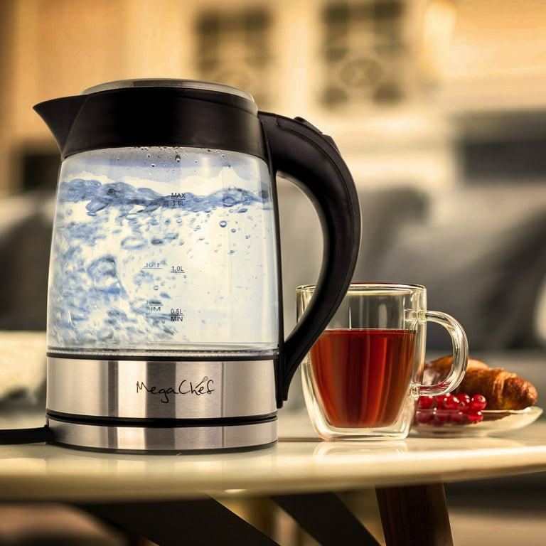 MegaChef MGKTL-1777 1.8 Litre Cordless Glass & Stainless Steel Electric Tea  Kettle with Tea Infuser 