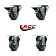 thumbnail image 2 of 3 Inch Gray Poly Wheel Swivel Top Plate Caster Set with 2 Posi Brakes 2 Rigid, 2 of 2