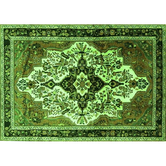 Ahgly Company Machine Washable Indoor Rectangle Persian Green Traditional Area Rugs, 5' x 7'