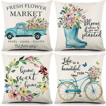 Growment 18" x 18" Spring Floral Decorative Pillow Covers (4 Count)