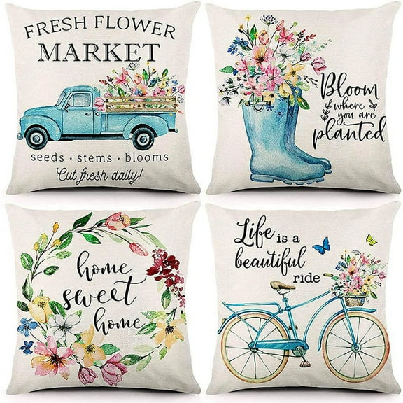 Growment 18" x 18" Spring Floral Decorative Pillow Covers (4 Count)