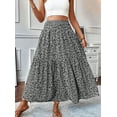 thumbnail image 4 of Women'S High Elastic Waist Midi Skirt Casual Summer Trendy Flowy Ruffle Floral Print A Line Skirts Black Flower XL, 4 of 8