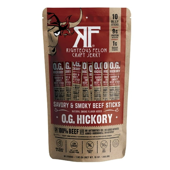 Righteous Felon Craft Jerky Hickory Beef Sticks, 1 oz., 10 pk.