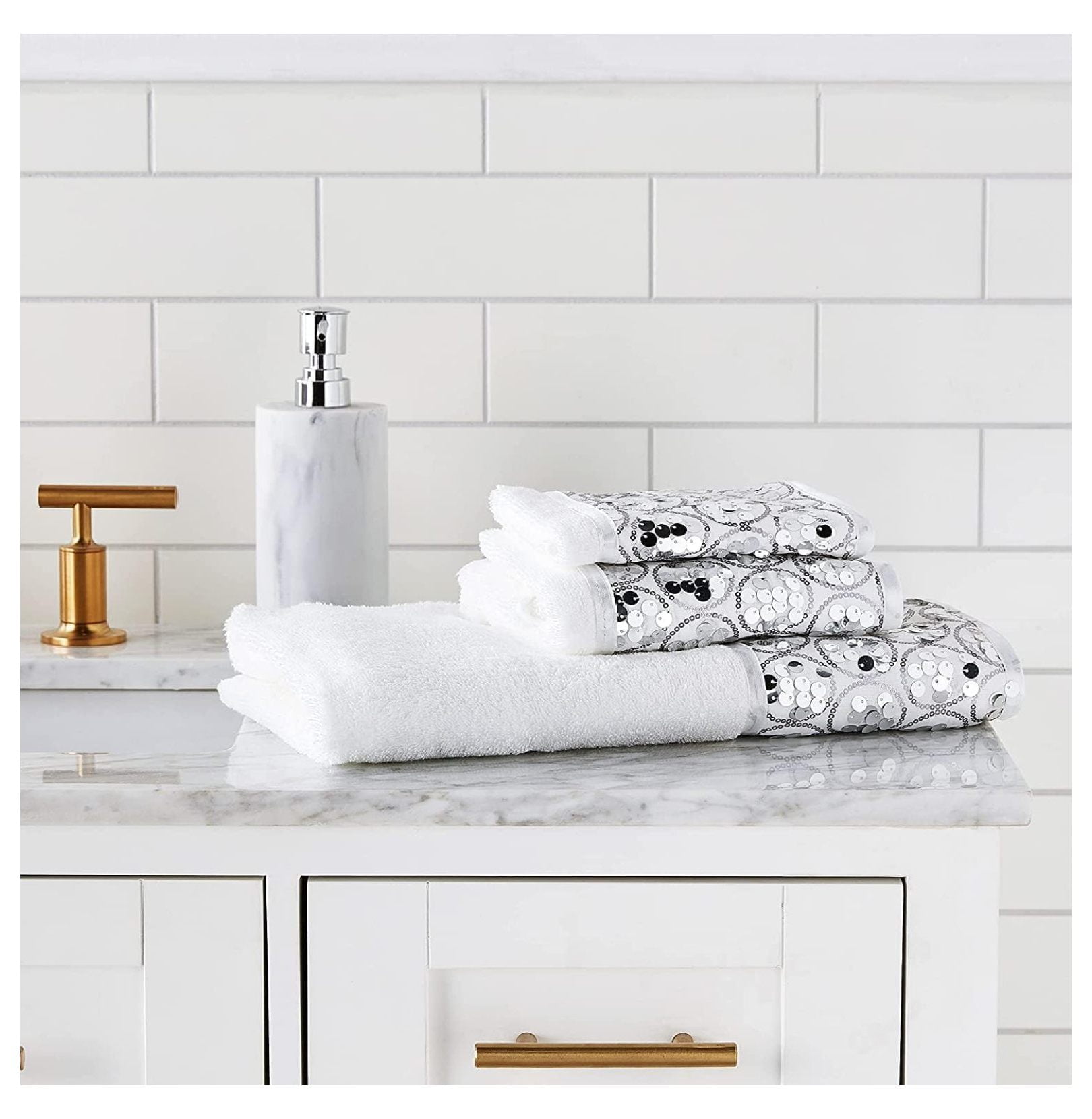 Sinatra Modern 3-Piece Bathroom Towel Set - Luxury Soft, Plush, Highly Absorbent White Towels - Bath, Hand, and Wash Towels - 100% Cotton - Perfect Bathroom Decor