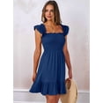 thumbnail image 6 of Women's Sleeveless Square Neck Smocked Ruffle Backless Boho Short Sundress Dress for Summer Beach Navy Blue L, 6 of 9