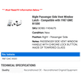 thumbnail image 2 of Right Passenger Side Vent Window Latch - Compatible with 1987 GMC R1500, 2 of 2