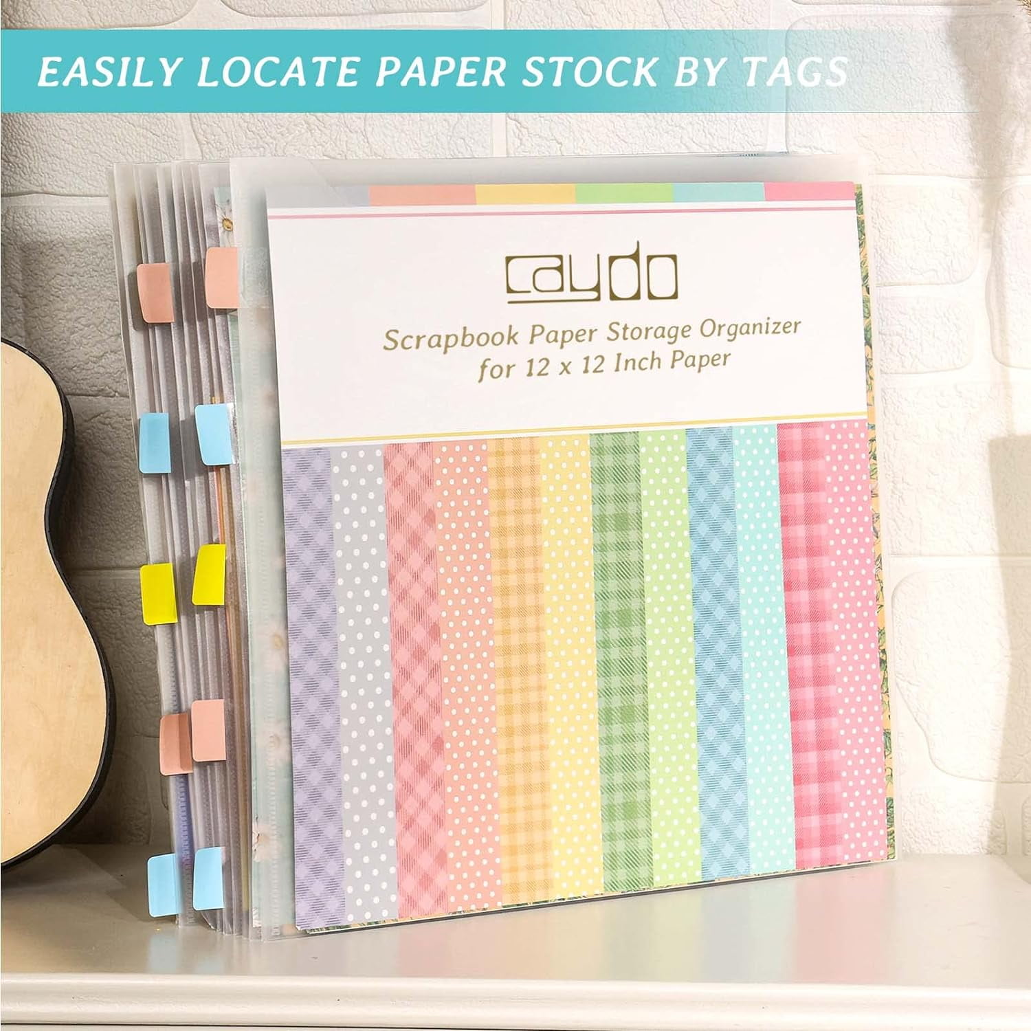 12x12 Scrapbook Paper Organizer with 120 Sticky Index Tabs, Holds Scrapbooking Paper, Vinyl, and Cardstock