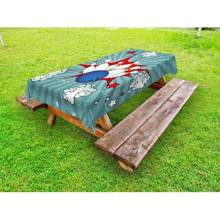 

Bowling Party Outdoor Tablecloth Retro Comic Cartoon Ball Crash Image Pop Art Stars Aim Party Game Design Decorative Washable Fabric Picnic Tablecloth 58 X 104 Inches Multicolor by Ambesonne