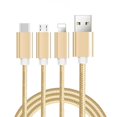 thumbnail image 1 of 2 st USB Laddningskabel Nylon 3-i-1 Laddningskabel med MicroUSB iPhone Typ C-kontakter, 1 of 1