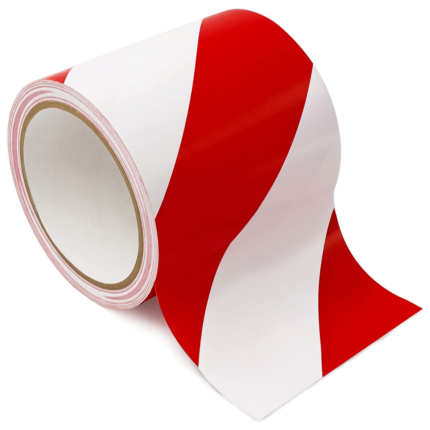 Red and White Safety Warning Vinyl Tape, 4 in. x 18 yds.
