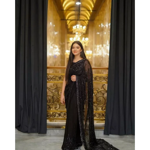 New Bollywood Blockbuster Georgette Saree with 5MM Sequins & Embroidery Lace