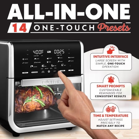 (FOOT BROKE UNUSED) Gourmia All-in-One 14-Quart Air Fryer, Oven, Rotisserie, Dehydrator with Temperature Probe, Stainless Steel