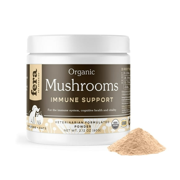 Fera Pets Turkey Tail Mushroom Supplement for Dogs & Cats - Vet Created - for Cognition & Immune System â Organic Lionâs Mane, Shiitake Mushrooms - 120 Scoops