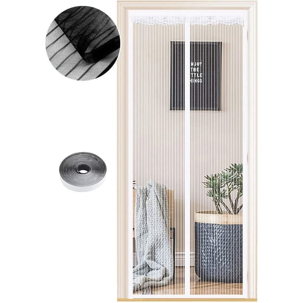 Mosquitera magnética para puertas, 54 medidas, 90 x 200cm, cierre automático, puerta cortina pasillos Patio sin taladrar, kit instalación completo, rayas blancas ShuxiuWang 8390612999451