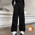 thumbnail image 2 of Glisme Little Girls Cargo Pants Fleece Lined Wide Leg With Pockets Autumn Casual Girls Baggy Trousers, 2 of 6