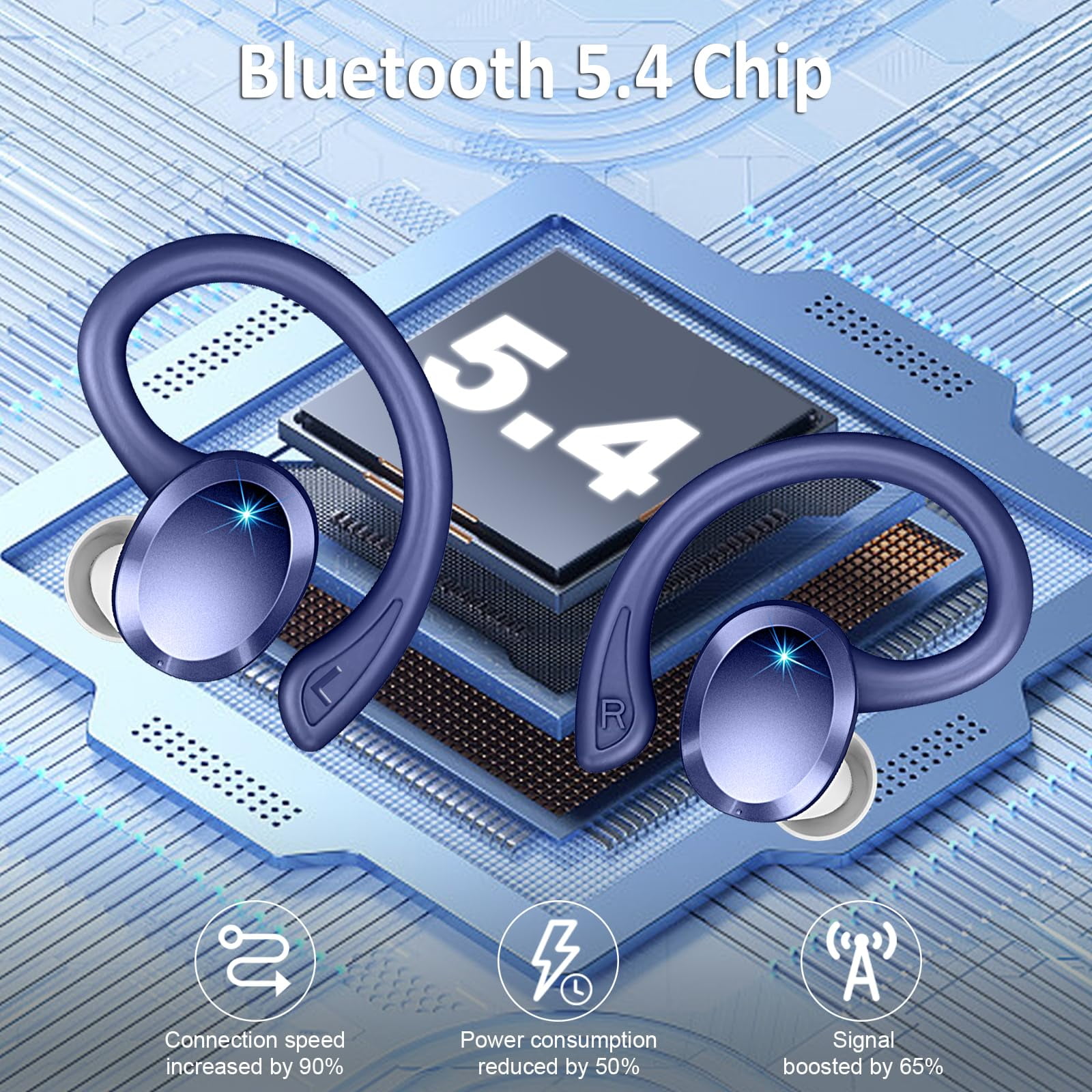 Wireless Sport Earbuds – 56H ANC, Bluetooth 5.4 Hi-Fi Stereo, IP7 Waterproof Earhooks for Running/Gym, iOS/Android/PC Compatible.