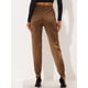 thumbnail image 4 of Pantalones cargo de satén sedoso de tiro alto elástico con cordón para mujer Café L, 4 of 6
