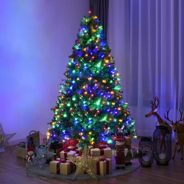 Costway 6ft Pre-lit PVC Christmas Fir Tree Hinged 8 Flash Modes w/ 650 ...