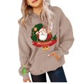 thumbnail image 4 of UACY Kids Girls Christmas Hoodie Fleece Lined Long Sleeve Hooded Cute Funny Santa Claus Graphic Sweatshirt Fall Winter Pullover Tops (Khaki, 5-6 Years), 4 of 5