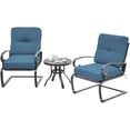thumbnail image 2 of SOLAURA 3-Piece Outdoor Bistro Sets Patio Metal Spring Chairs and Coffee Table Set with Peacock Blue Cushions, 2 of 7