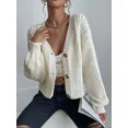 thumbnail image 6 of Solid‑Color Cable Knit Single‑Breasted Long‑Sleeve Cardigan Sweater Top for Women, 6 of 6