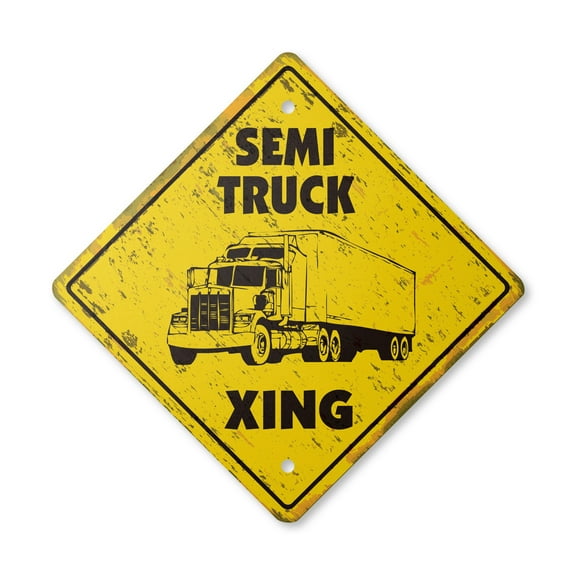 Semi Truck Vintage Crossing Sign Zone Xing | Indoor/Outdoor Plastic | 12" Tall rustic driver teamster trucker 18 wheeler