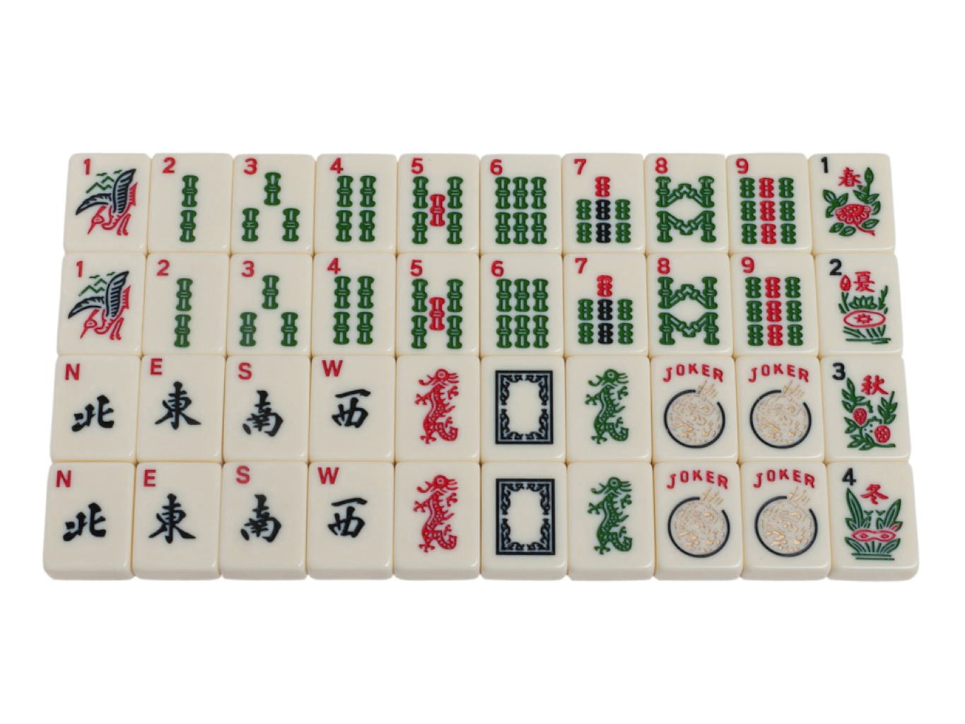 White Swan American Mahjong Set in Wheeled Red Case - Ivory Tiles - Modern Pushers