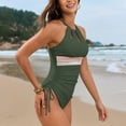thumbnail image 4 of Huesdet Womens One Piece Swimsuit Metal Modest Tummy Control Bathing Suit Slimming Full Coverage Mesh Swim Suits[Green,XL], 4 of 9
