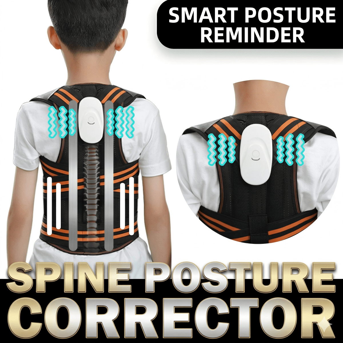 Smart Posture Corrector for Kids and Teens, Adjustable Back Support Belt with Fiberglass Keel & Spring Support, Ergonomic Spine Brace for Hunchback, Scoliosis, & Myopia Prevention – Size M, Black