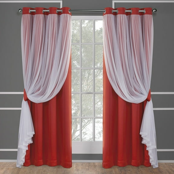 Exclusive Home Curtains Catarina Layered Solid Room Darkening Blackout and Sheer Grommet Top Curtain Panel Pair, 52x96, Spicy Orange