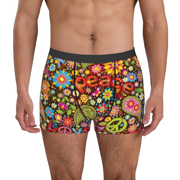 Balery Hippie Peace Love Calzoncillos bóxer para hombre, ropa interior de algodón suave y transpirable con cinturilla de nailon-XX-Large