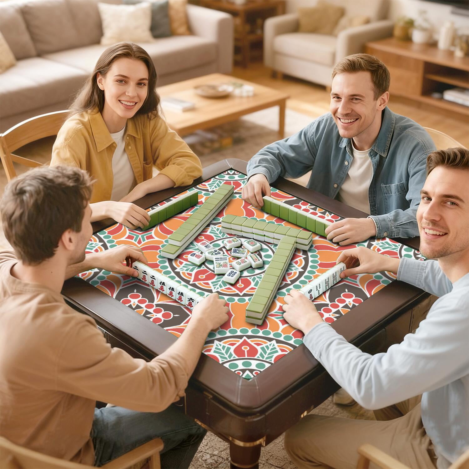 Mandala Mahjong Mat for Table, 31.5*31.5in Anti Slip American Mahjong Table Cloth, Noise Reduction, Neoprene Mah jongg Mat with Carrying Bag & 3 Dices, Mahjong Accessories Gift, Board Tile Games Mats