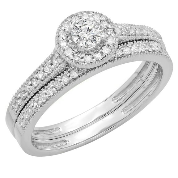 Dazzlingrock Collection 0.50 Carat (ctw) 18K Diamond Ladies Halo Style Bridal Engagement Ring Set 1/2 CT, White Gold, Size 8