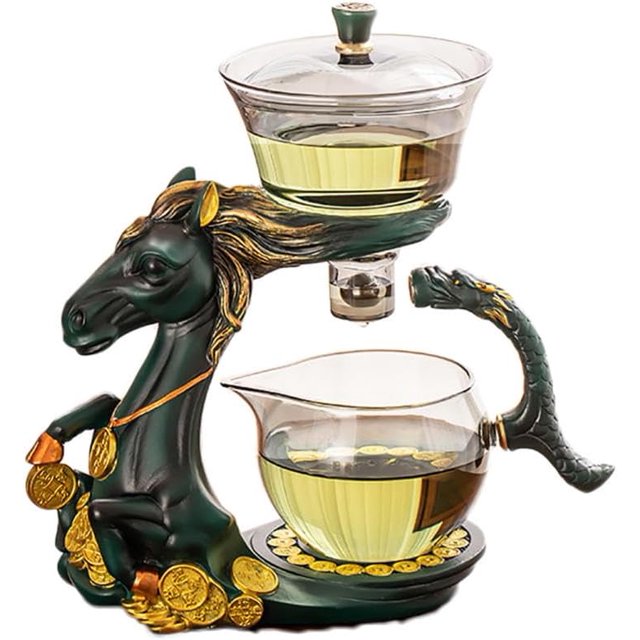 Semi Automatic Tea Set,Glass Teapot With Infuser,Teapot With Infuser,Glass Tea Kettle,Glass Kettle,Magnetic One-Piece Detachable Tea Maker, Glass Tea Set, For Home Office, Tea House, Green