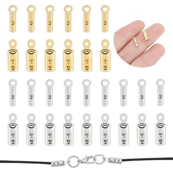 200Pcs 2 Colors 2 Sizes Fold Crimp Ends 8.510mm 316 Surgical Stainless Steel Crimp End Tips Jewelry and Leather Cord Clamp DIY