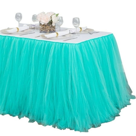 

Halloween Tulle Table Skirt With Sticker Fluffy Tutu Table Skirts Polyester Easy To Install Table Skirt For Birthday Wedding Christmas Party Dessert Table Decorations-Teal-1m