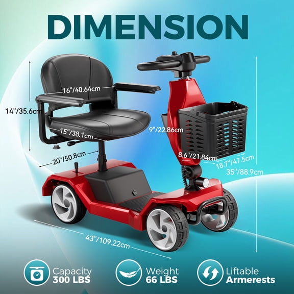 Edcsi Foldable Travel Motorized Scooter & Powered Electric Wheelchair - 4 Wheel Lightweight Mobility Scooter with Seat for Adults/Seniors