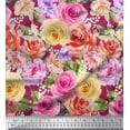 thumbnail image 1 of Soimoi Red Georgette Viscose Fabric Leaves,Pink & Peach Rose Watercolor Print Fabric by Yard 42 Inch Wide, 1 of 1