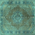 thumbnail image 1 of Ahgly Company Machine Washable Indoor Square Medallion Turquoise Blue Traditional Area Rugs, 3' Square, 1 of 4
