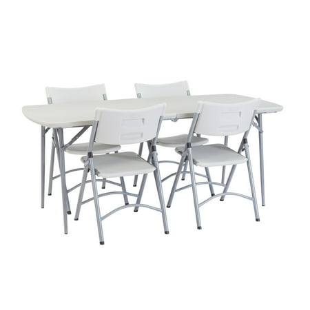 National Public Seating 6 Ft Rectangle Fold In Half Table And 4 Heavy Duty Chairs