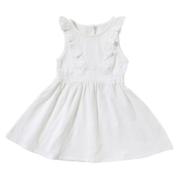 Besolor Toddler Baby Girls Summer Cotton Linen Dresses Ruffle Sleeveless Casual A Line Beach Party Sundress 2-6 Years