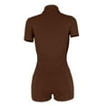 thumbnail image 4 of Zip Up Jumpsuits For Women Bodycon Romper Trendy Short Sleeve Bodycon Solid Color Short Romper Pants One Piece Jumpsuits Clubwear With Multiple Pockets, 4 of 4