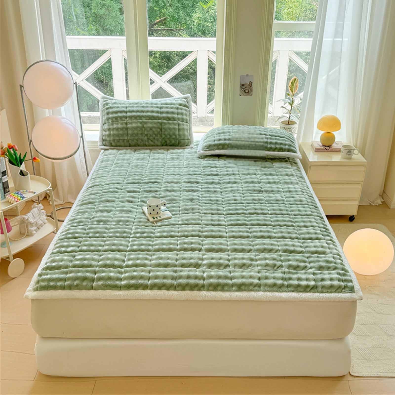 Oggfader King Size Mattress Milk Flannel Mattress Upholstery Facecloth Futon Bed Mattress Warm Non Slip Mattresses Green
